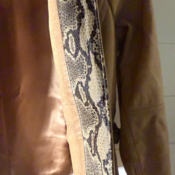 ETCETERA Leather Jacket- Sz 2 Tan with Snakeskin Look Trim, Deco Stitching,... - Picture 10 of 12